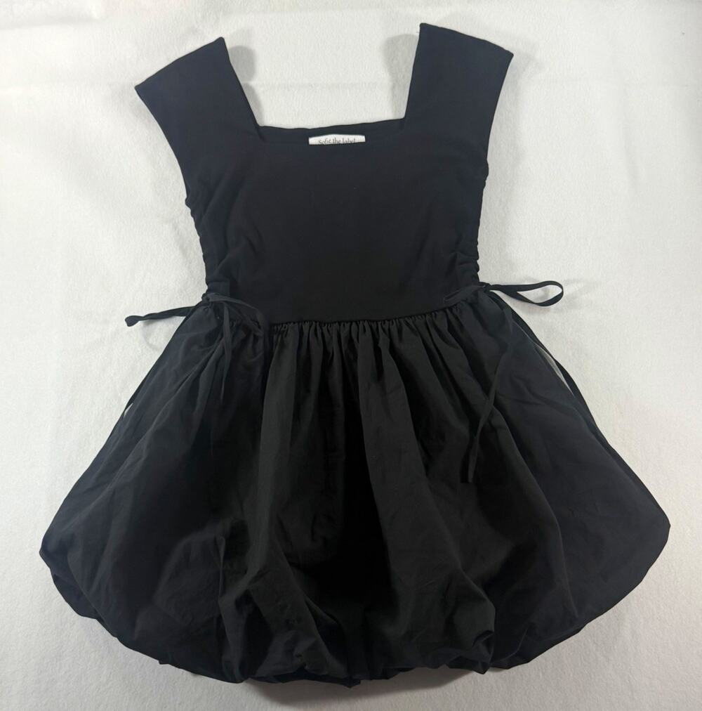 Sofie the Label Women’s S Black Bubble Dress Ruched Tie Waist Square Neck